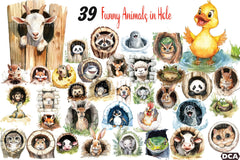 Funny Animals in Hole Clipart Bundle 13 - CraftNest - Digital Crafting and Art