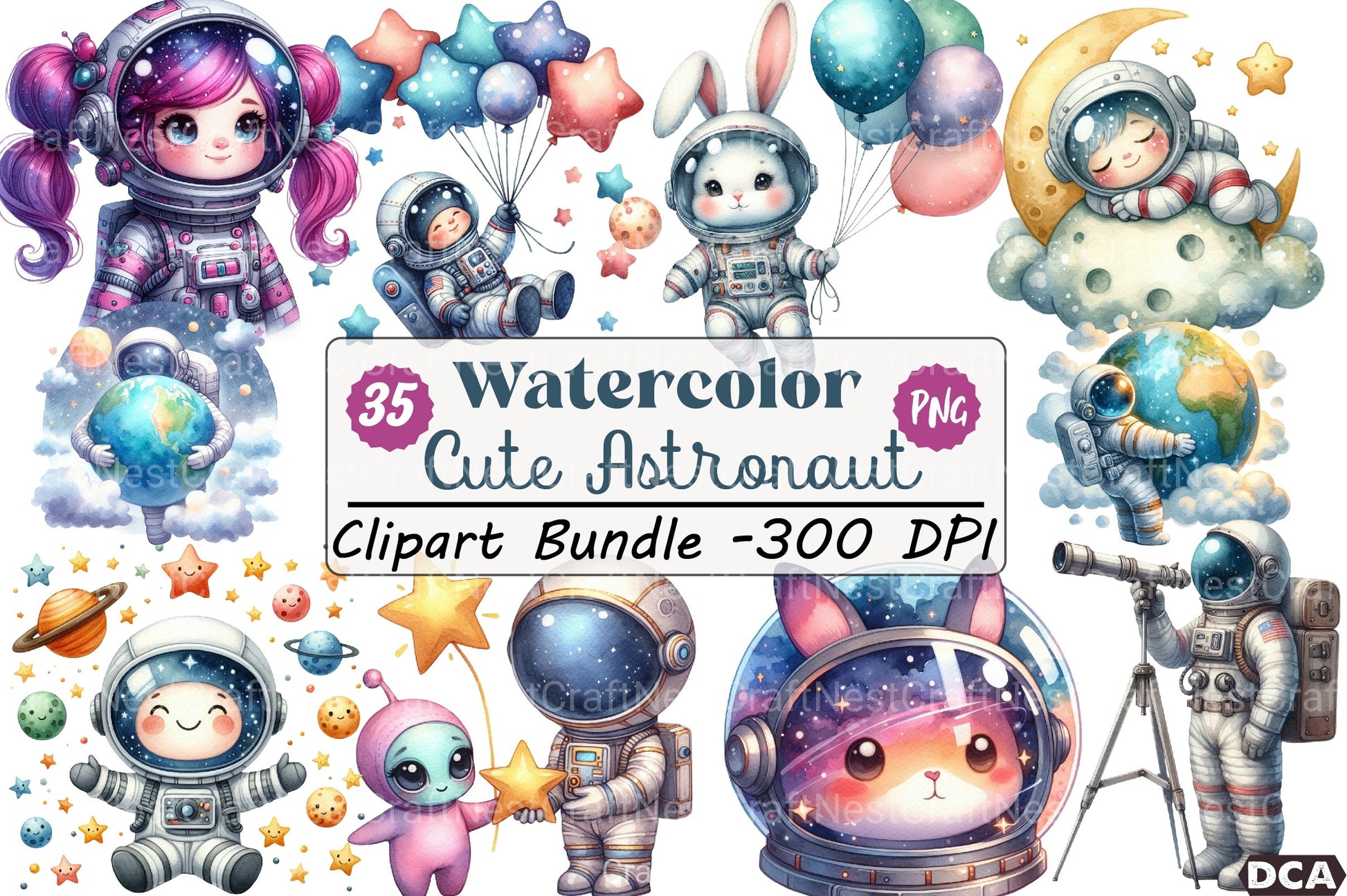 Cute Astronaut Clipart Bundle - CraftNest - Digital Crafting and Art