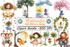 Cute Girl on Swing Clipart Bundle - CraftNest - Digital Crafting and Art