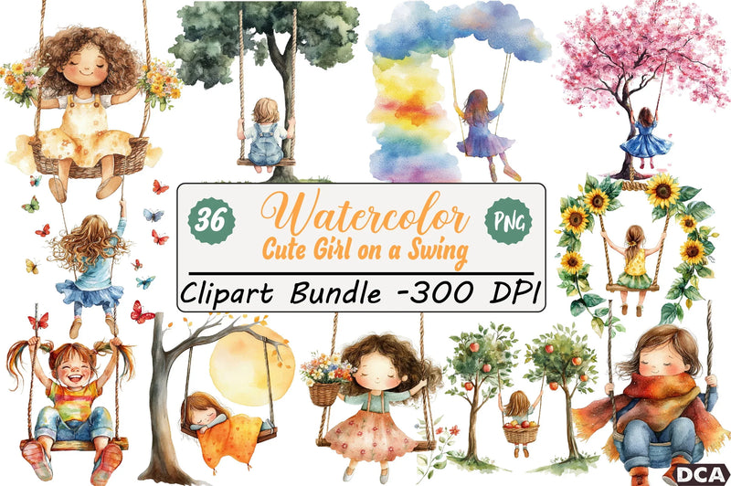 Cute Girl on Swing Clipart Bundle - CraftNest - Digital Crafting and Art