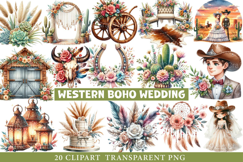 Western Boho Wedding Clipart Bundle - CraftNest - Digital Crafting and Art