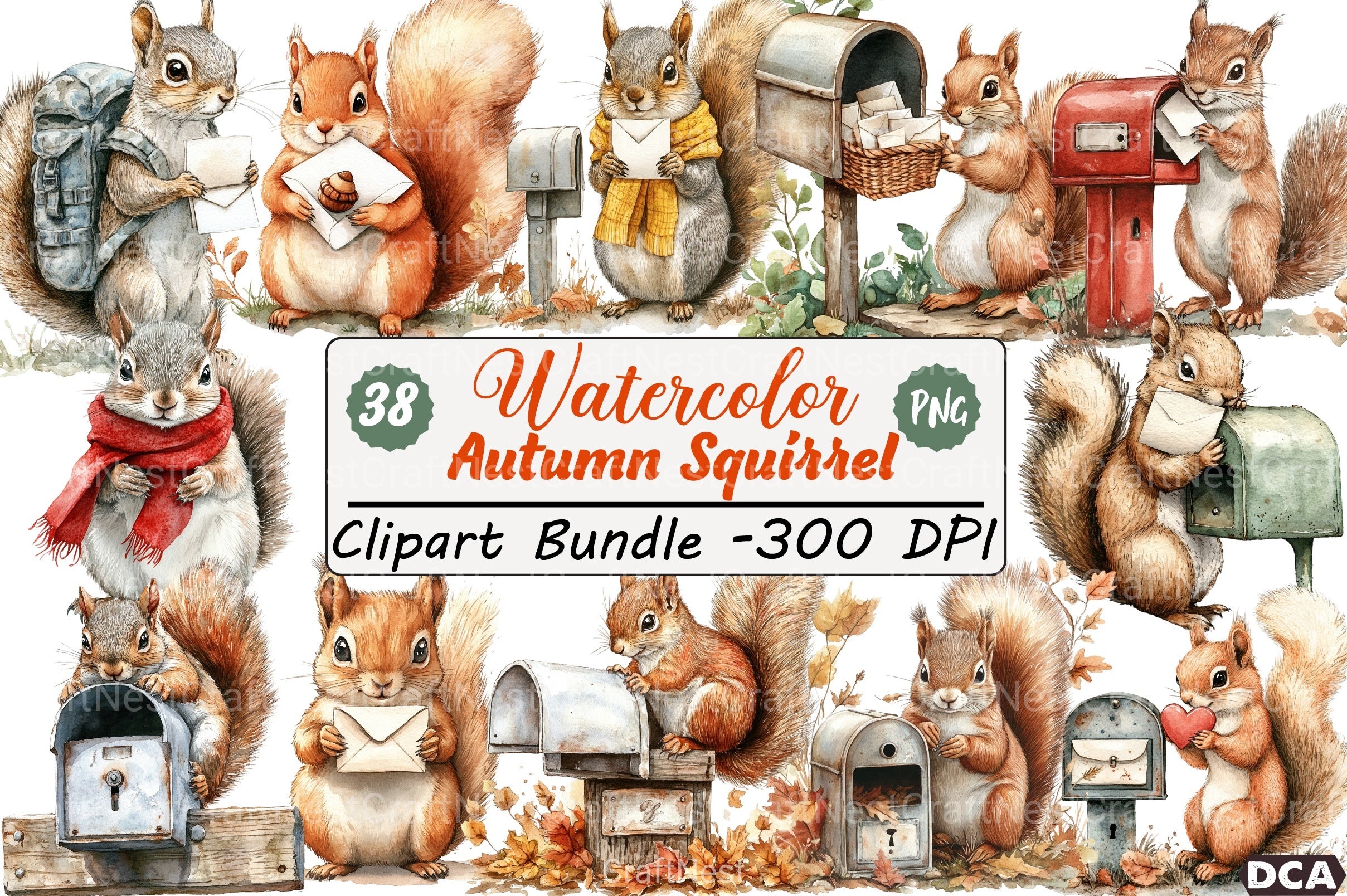 Autumn Squirrel with Mailbox Clipart Bundle 4 - CraftNest - Digital Crafting and Art