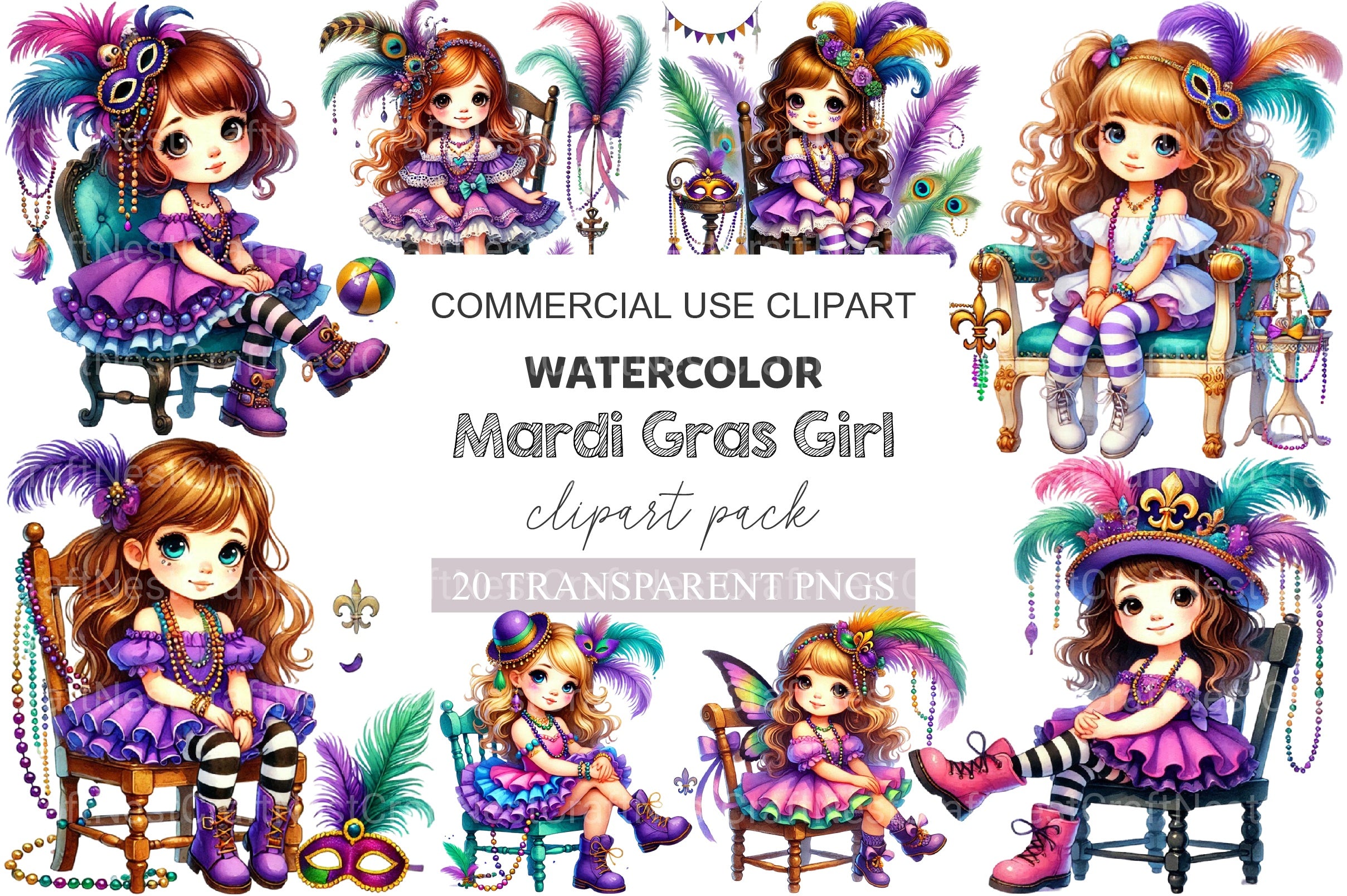 Mardi Gras Girl Clipart Bundle 1 - CraftNest - Digital Crafting and Art