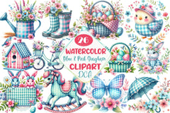 Blue & Pink Gingham Spring Clipart Bundle 7 - CraftNest - Digital Crafting and Art