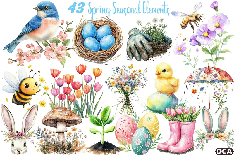 Spring Seasonal Elements Clipart Bundle 99 - CraftNest - Digital Crafting and Art