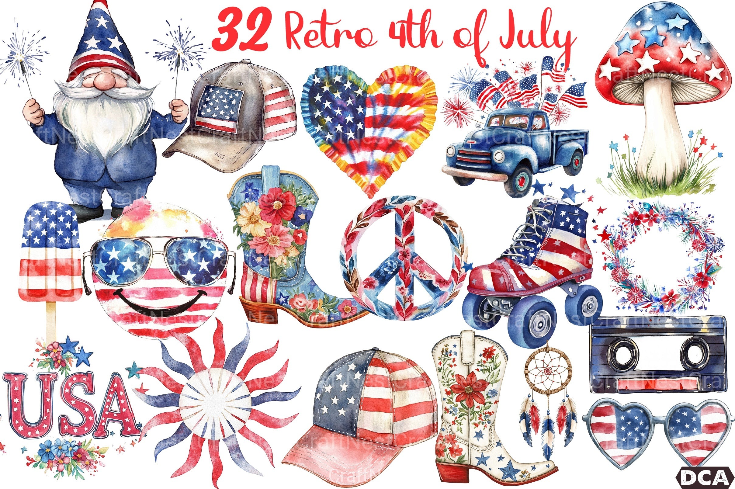 Retro 4th of July Clipart Bundle 13 - CraftNest - Digital Crafting and Art