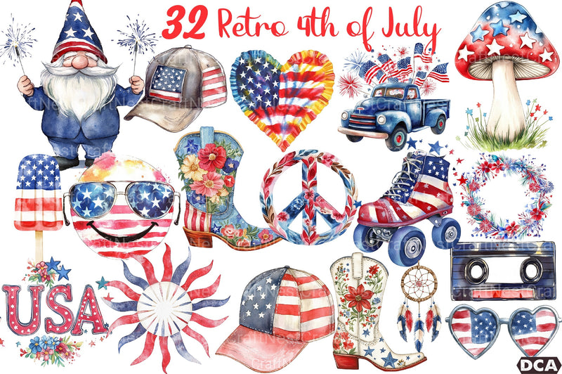Retro 4th of July Clipart Bundle 13 - CraftNest - Digital Crafting and Art