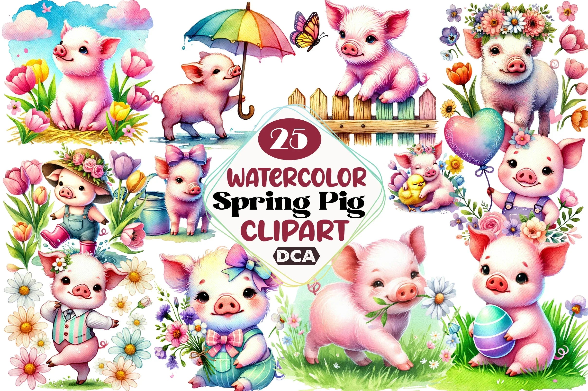 Spring Pig Clipart Bundle - CraftNest - Digital Crafting and Art