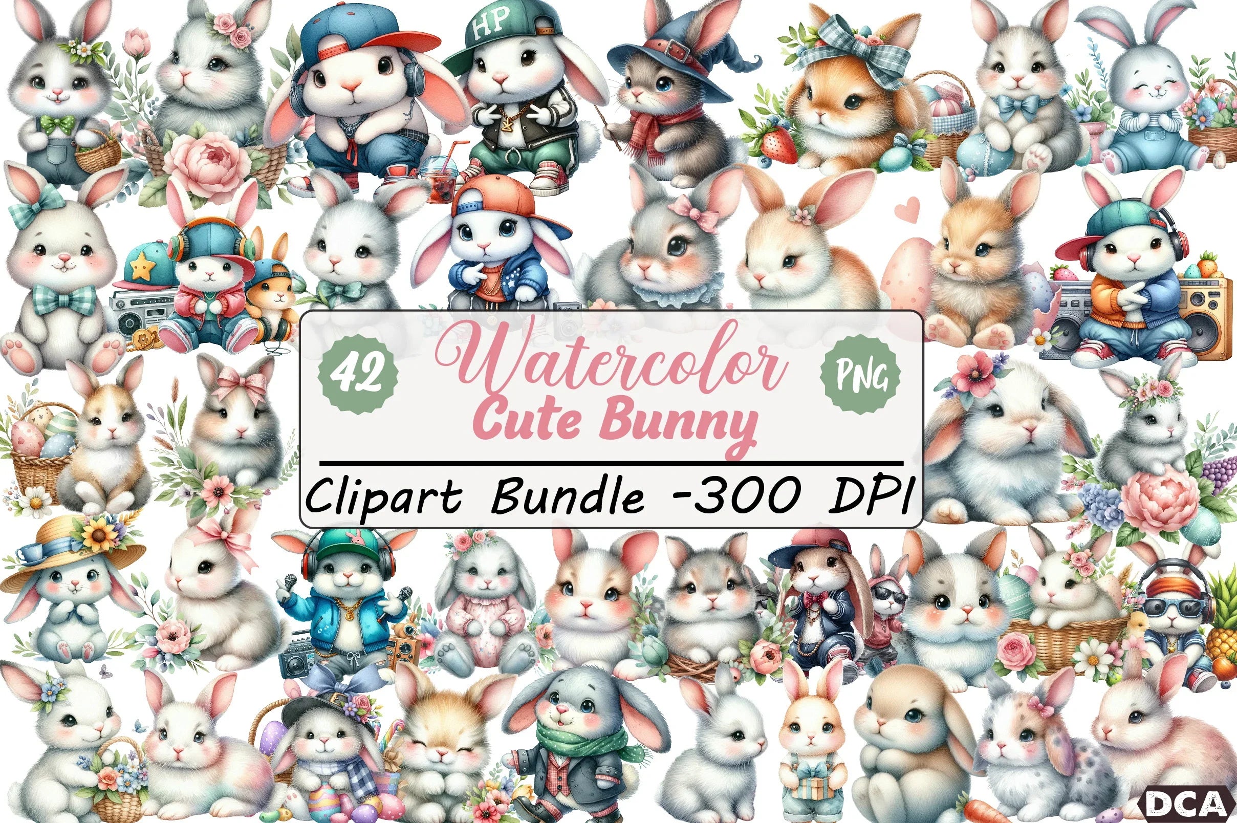 Cute Bunny Clipart Bundle Set - CraftNest - Digital Crafting and Art