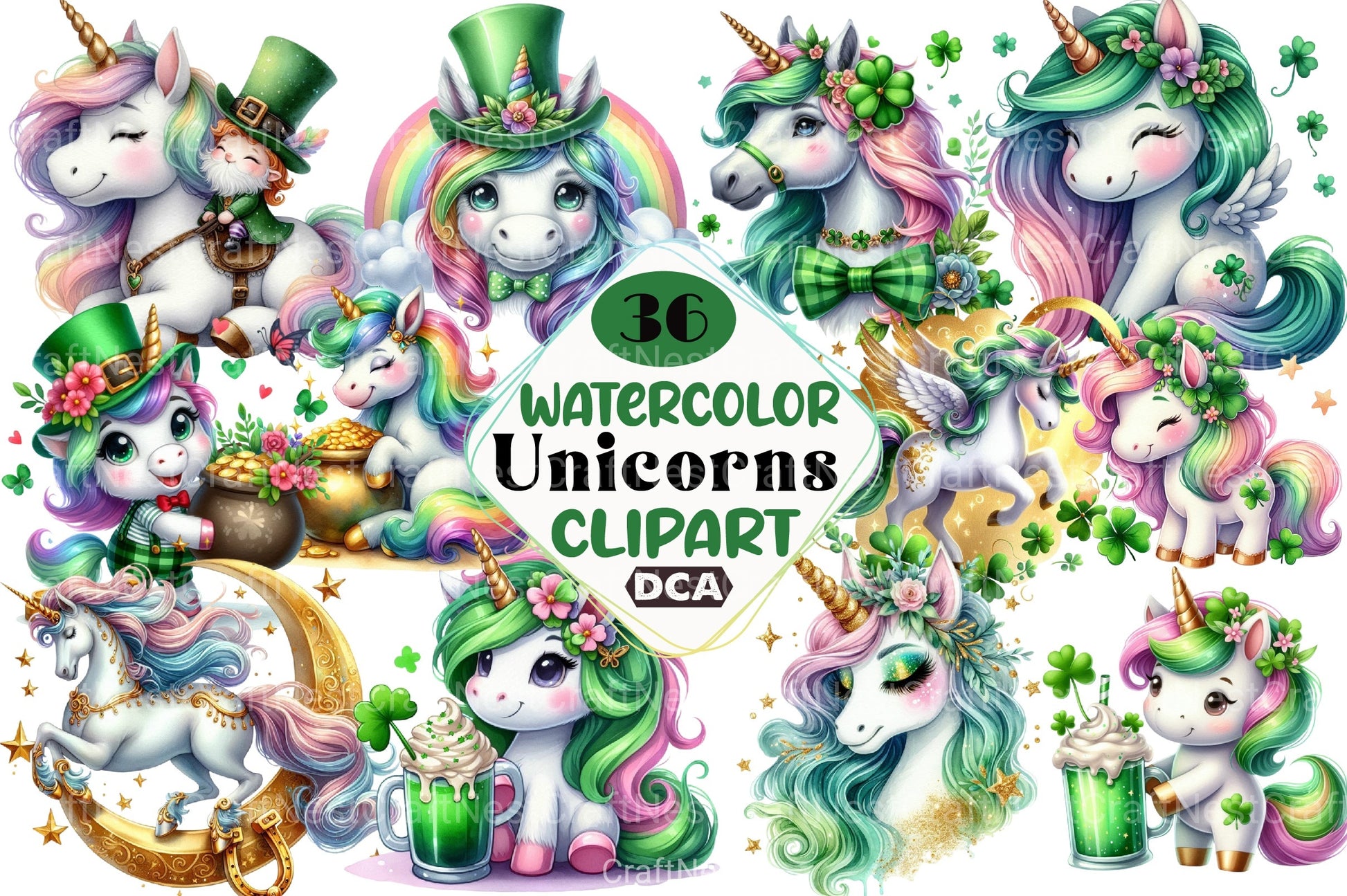 St. Patrick's Day Unicorn Clipart Bundle 22 - CraftNest - Digital Crafting and Art