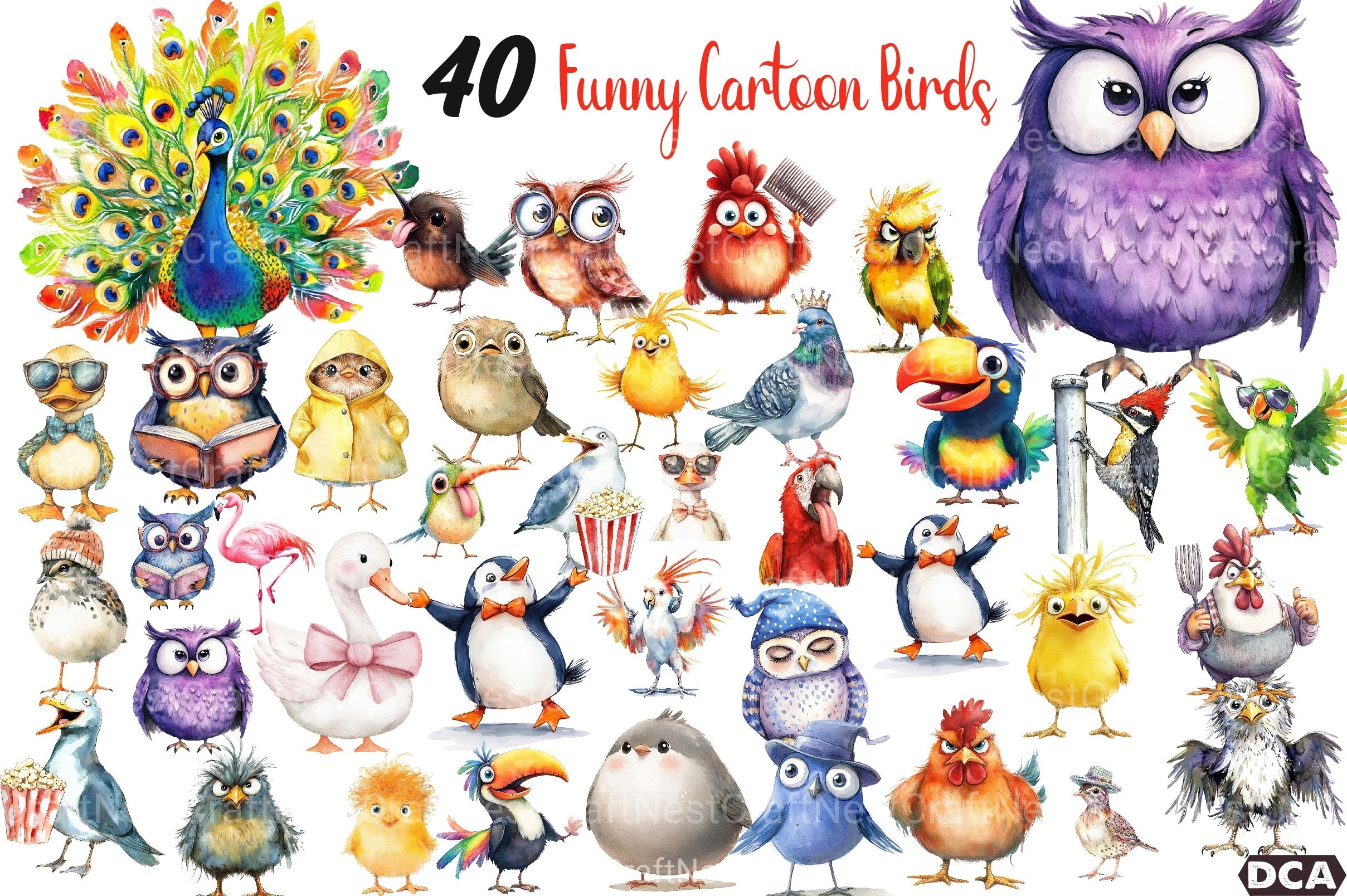 Funny Cartoon Birds Clipart Bundle - CraftNest - Digital Crafting and Art