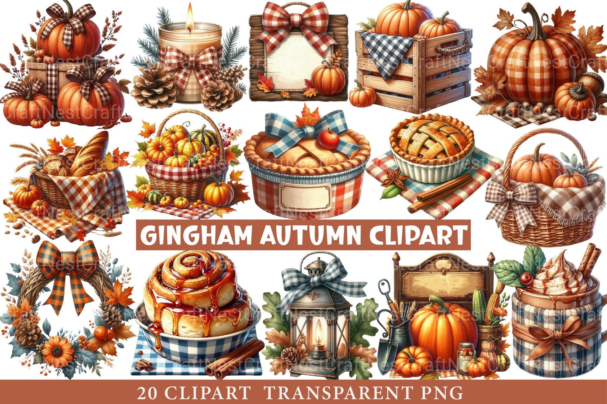 Gingham Autumn Clipart Bundle - CraftNest - Digital Crafting and Art
