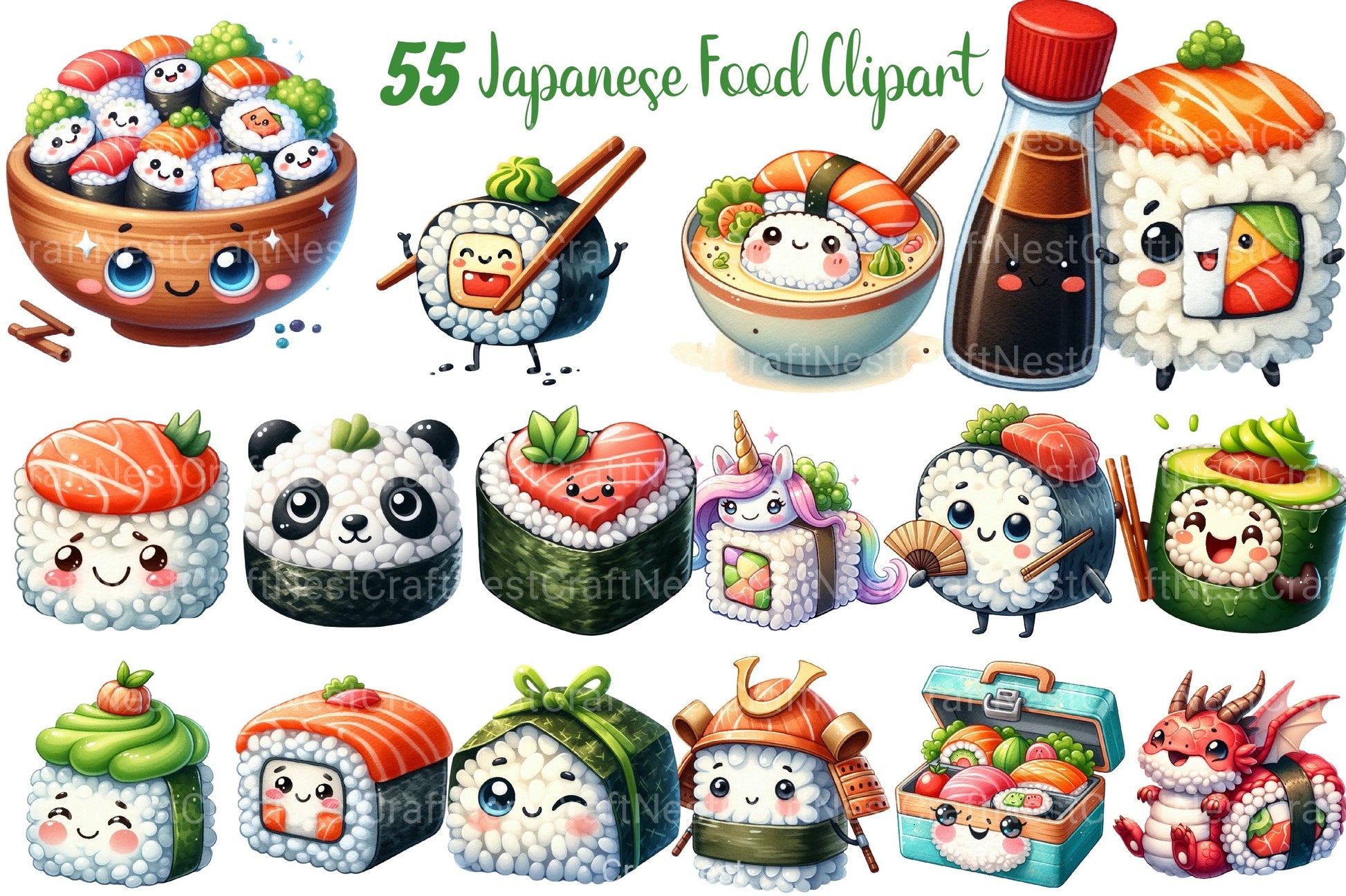 Cute Sushi Japanese Food Clipart Bundle - CraftNest - Digital Crafting and Art