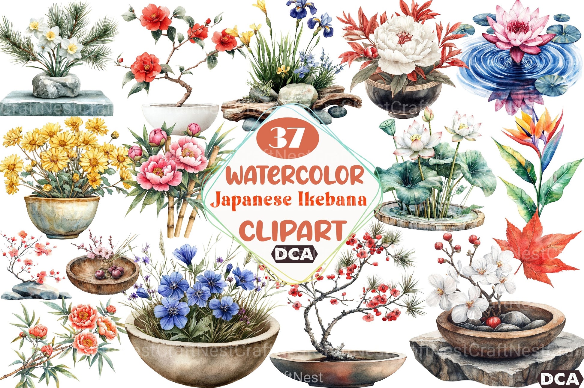 Asian Culture Japanese Ikebana Clipart Bundle - CraftNest - Digital Crafting and Art