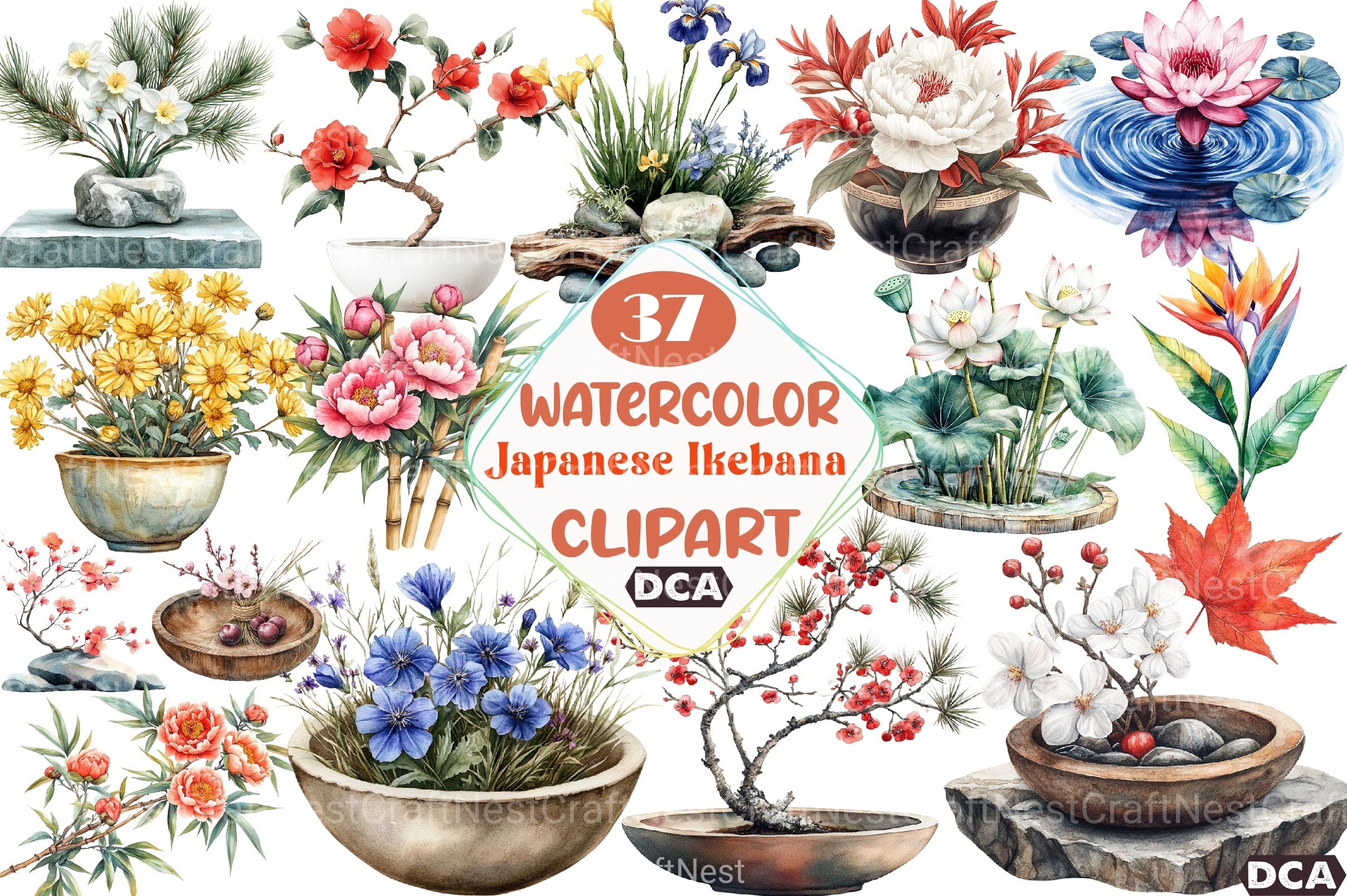 Asian Culture Japanese Ikebana Clipart Bundle - CraftNest - Digital Crafting and Art