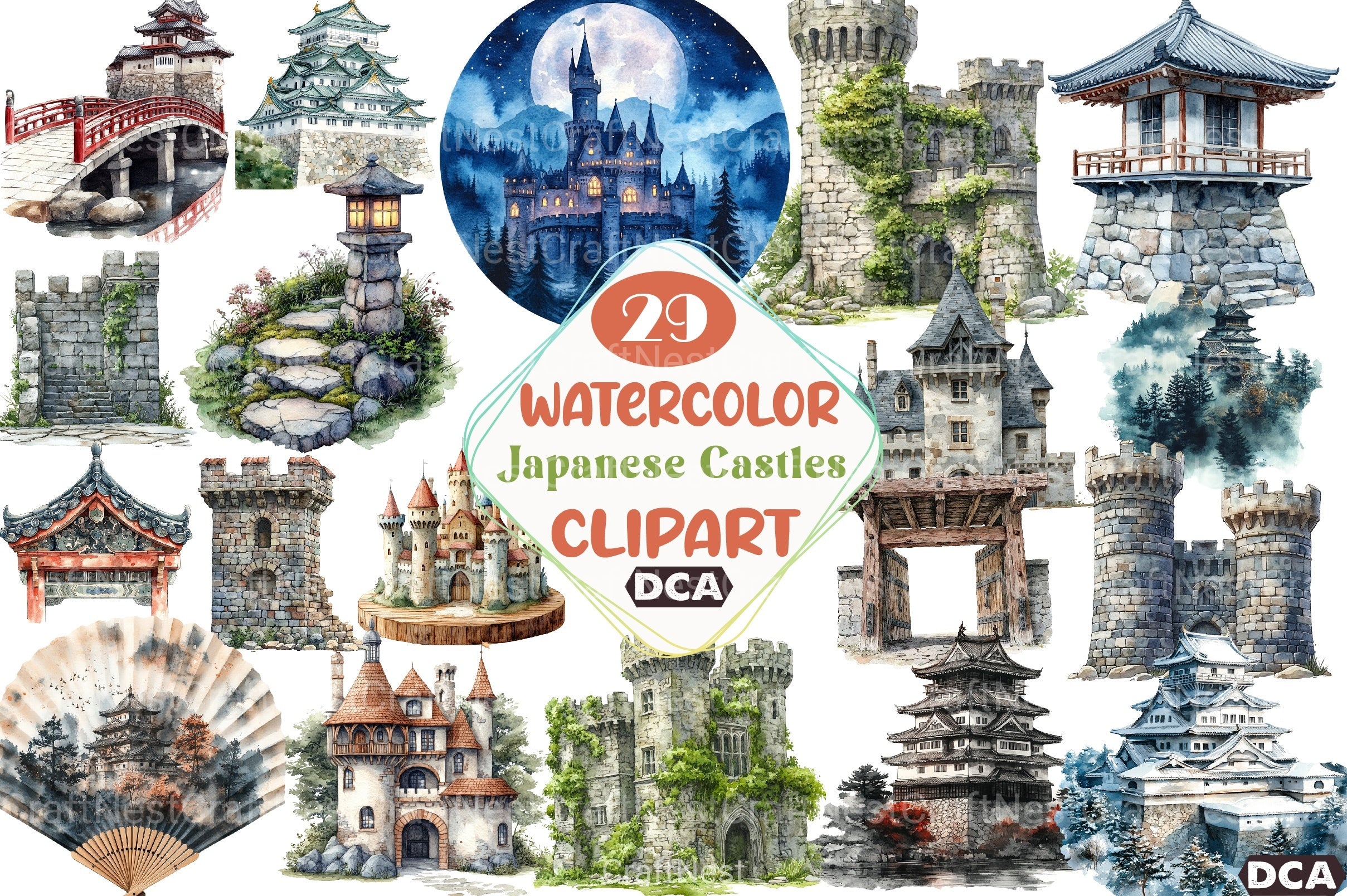 Japanese Castles Clipart Bundle - CraftNest - Digital Crafting and Art