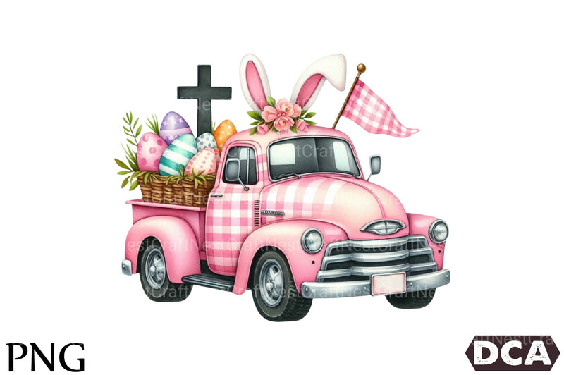 Pink Checkered Truck with Bunny Ears Clipart Bundle 90 - CraftNest - Digital Crafting and Art