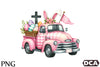 Pink Checkered Truck with Bunny Ears Clipart Bundle 90