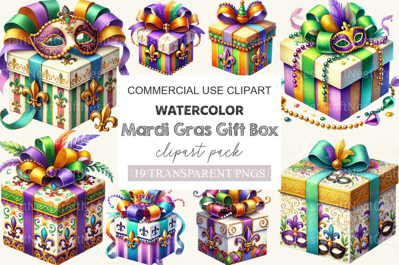 Mardi Gras Gift Box Clipart Bundle - CraftNest - Digital Crafting and Art