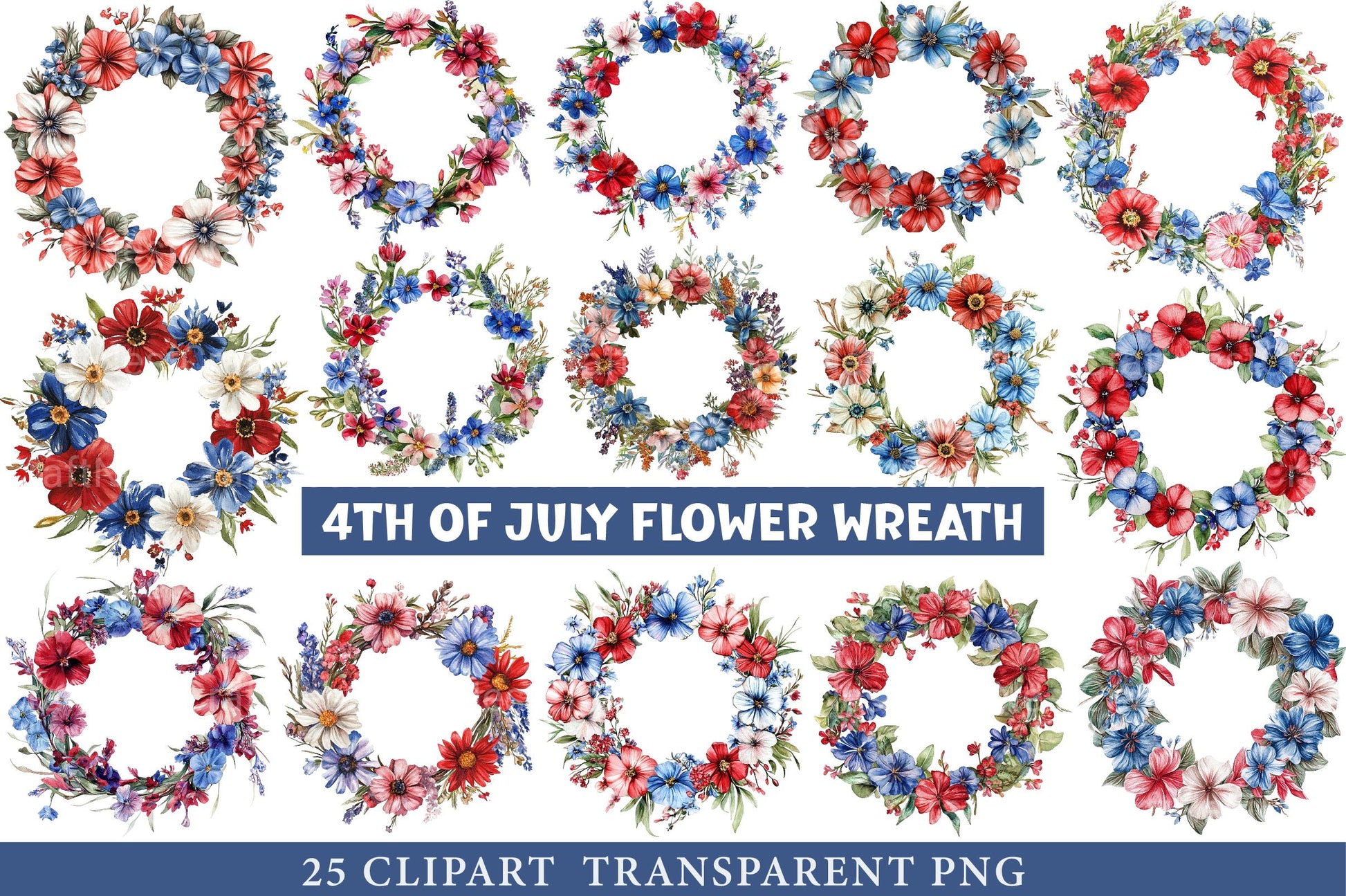 4th of July Flower Wreath Sublimation Clipart - CraftNest - Digital Crafting and Art