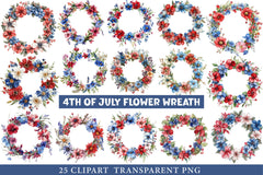 4th of July Flower Wreath Sublimation Clipart - CraftNest - Digital Crafting and Art