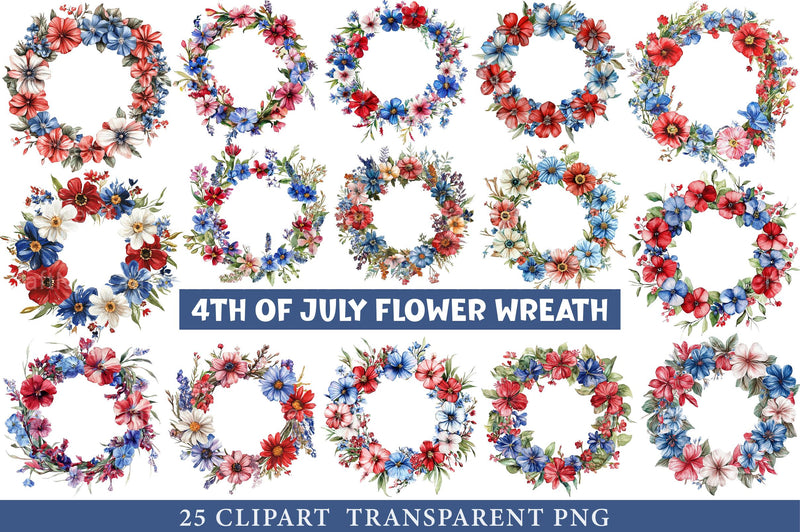4th of July Flower Wreath Sublimation Clipart - CraftNest - Digital Crafting and Art