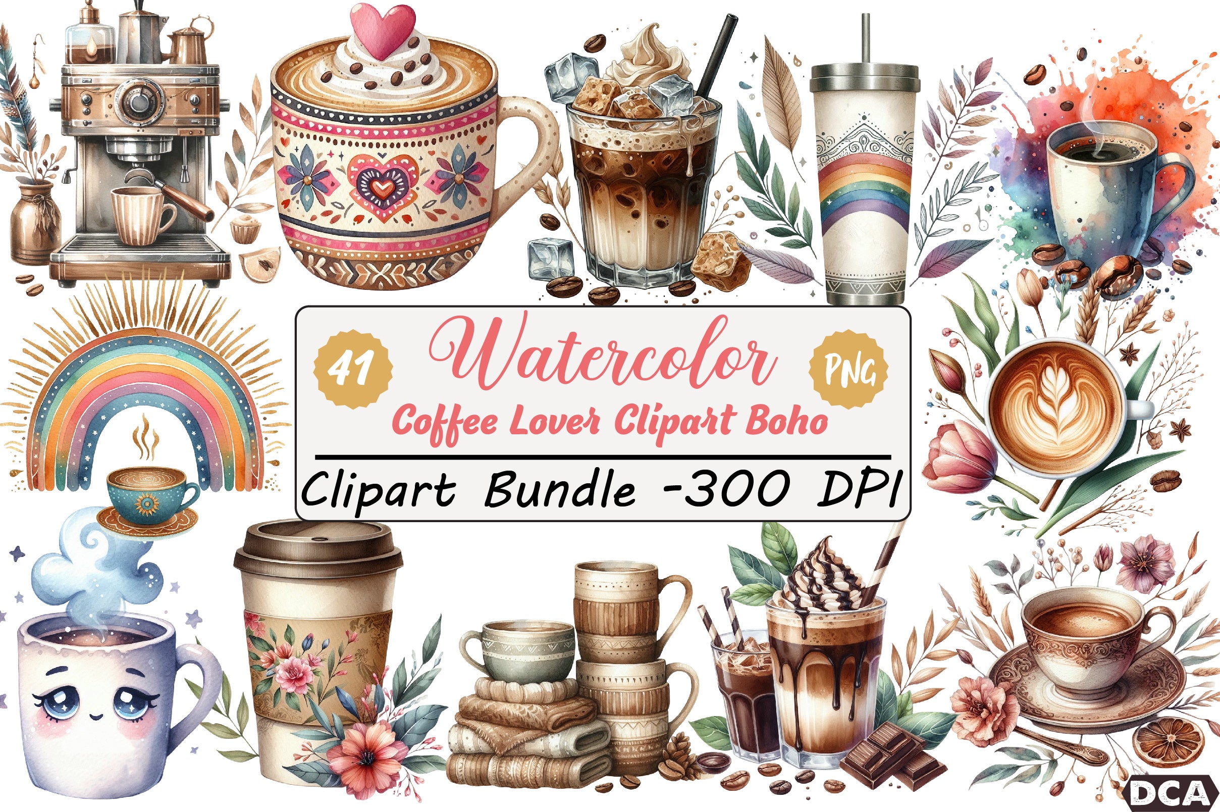 Coffee Lover Boho Clipart Bundle