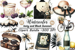 Ivory and Black Summer Clipart Bundle - CraftNest - Digital Crafting and Art