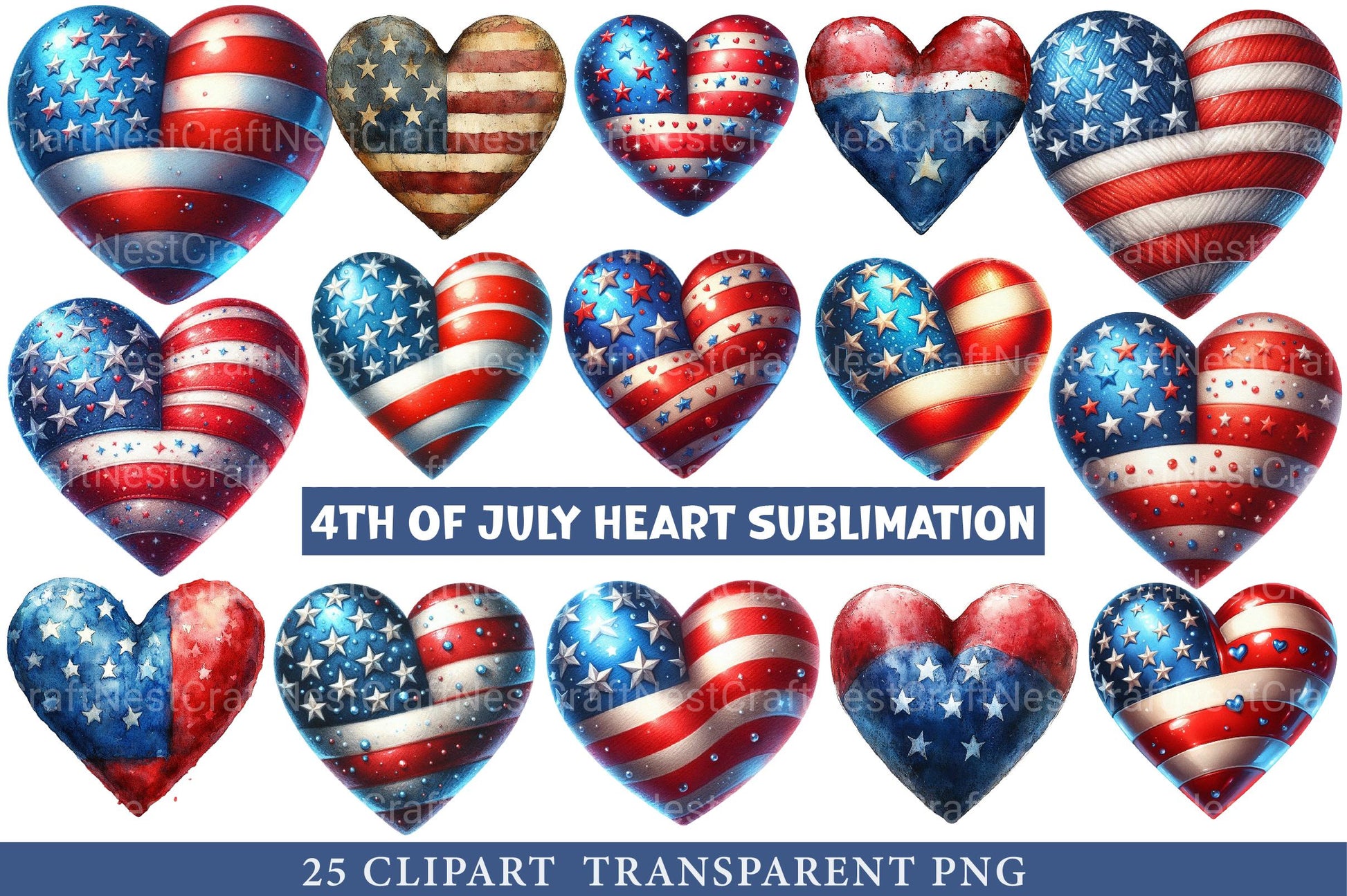 4th of July Heart Sublimation Clipart - CraftNest - Digital Crafting and Art