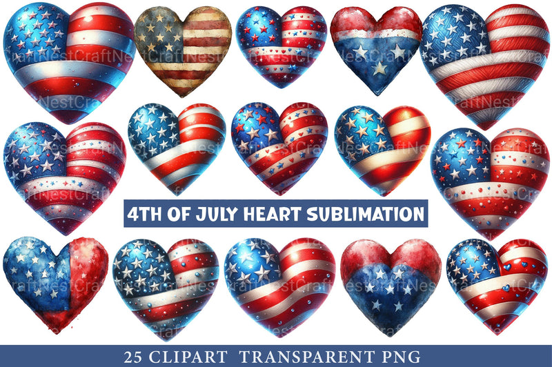 4th of July Heart Sublimation Clipart - CraftNest - Digital Crafting and Art