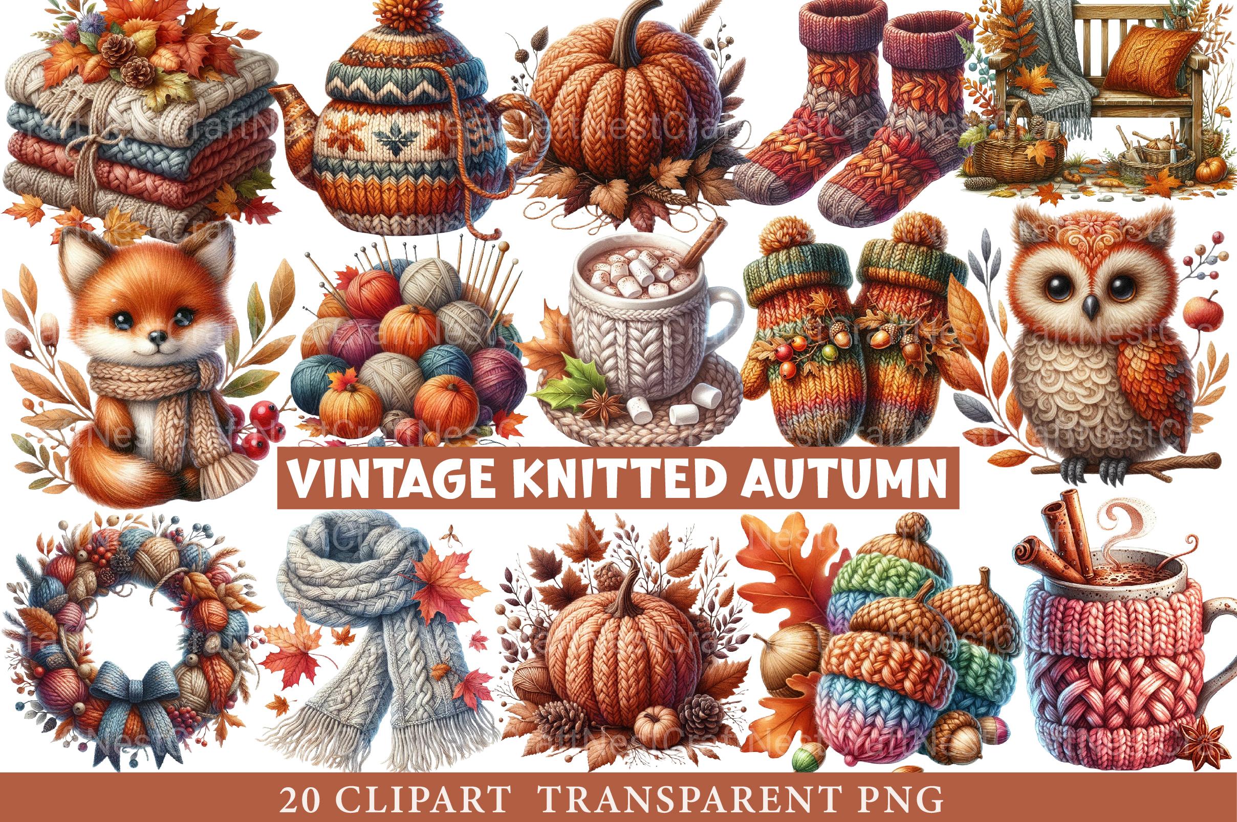 Vintage Knitted Autumn Clipart Bundle - CraftNest - Digital Crafting and Art