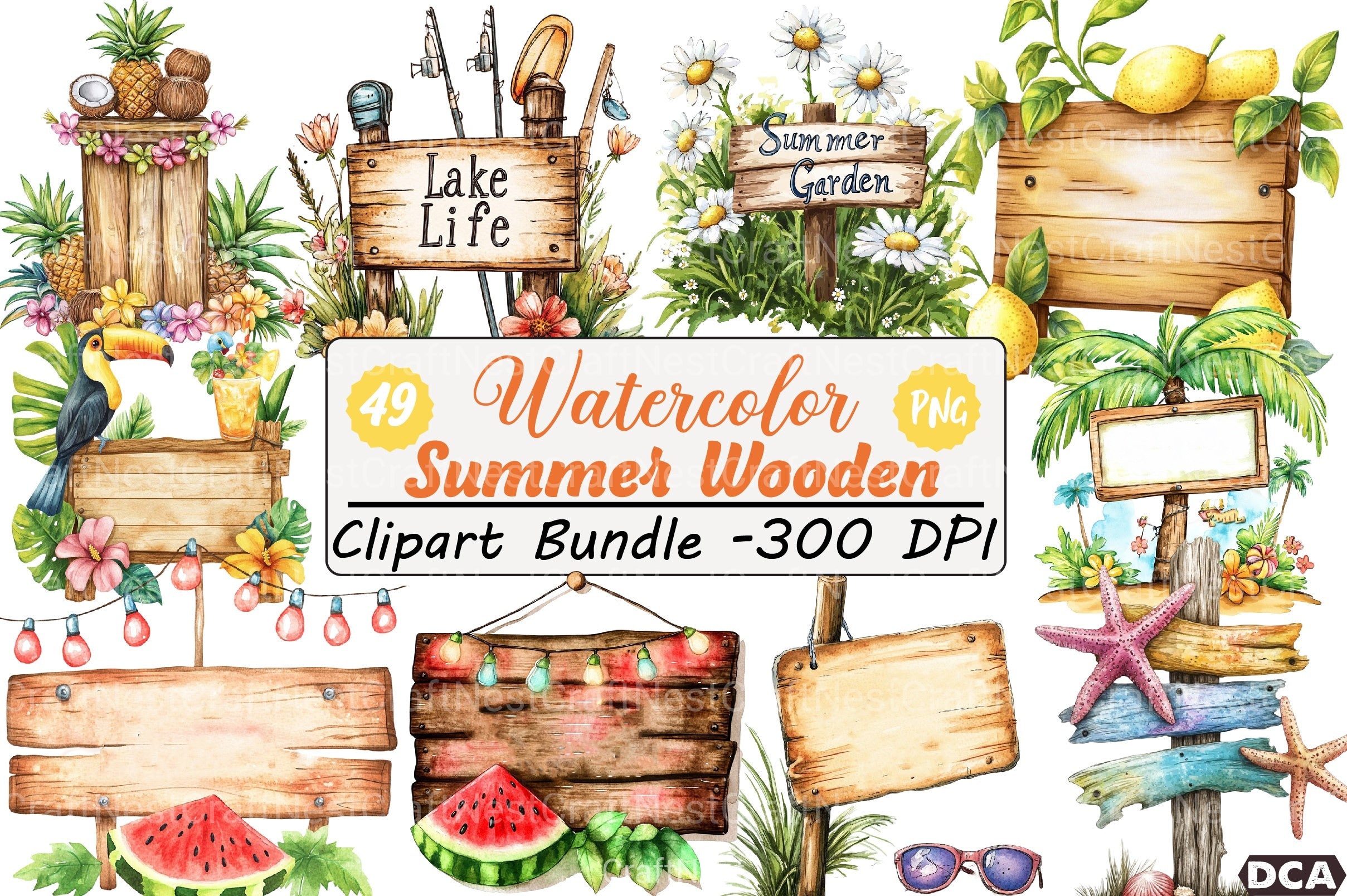 Summer Day Wooden Sign Clipart Bundle 1 - CraftNest - Digital Crafting and Art
