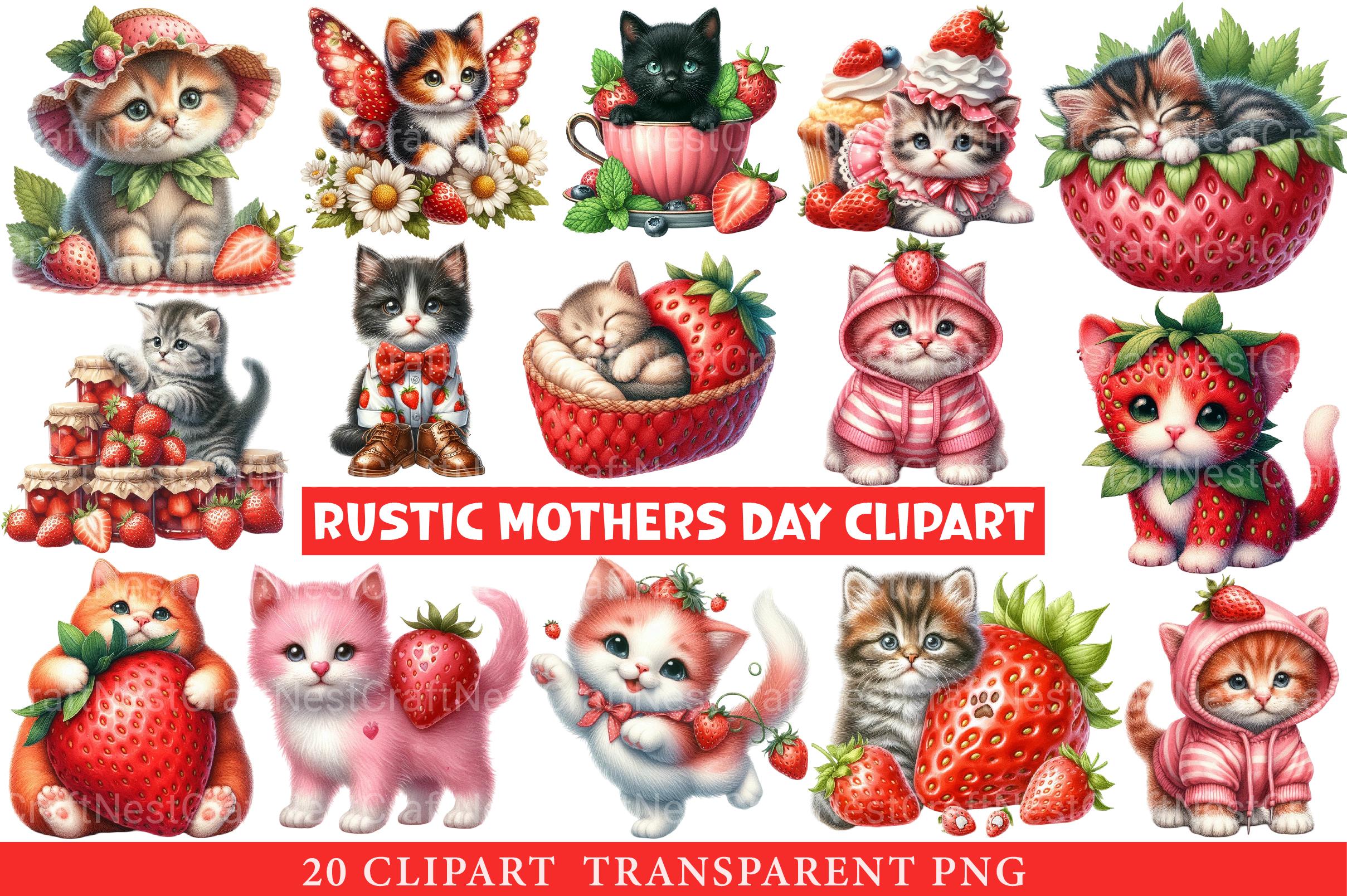 Strawberry Cat Clipart - CraftNest - Digital Crafting and Art