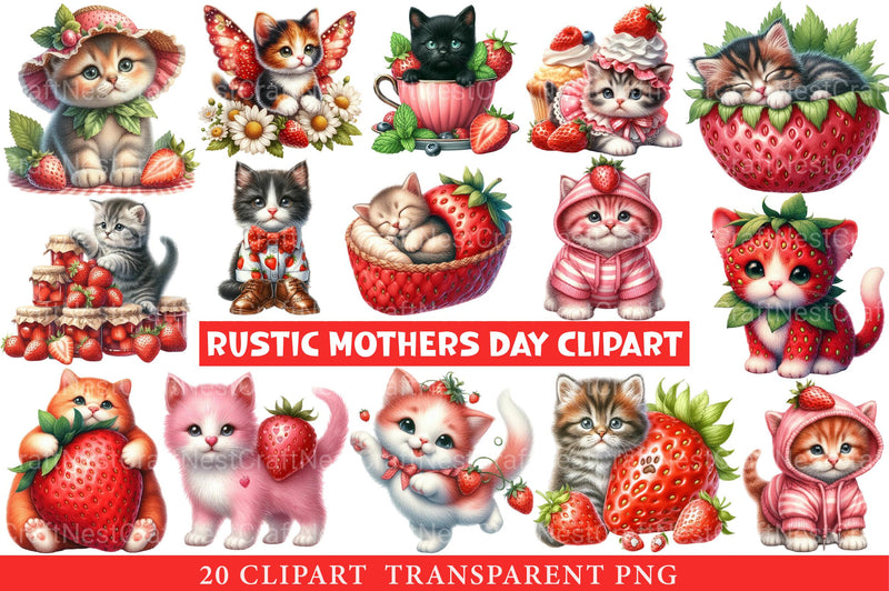 Strawberry Cat Clipart - CraftNest - Digital Crafting and Art