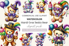 Mardi Gras Teddy Bear Clipart Bundle - CraftNest - Digital Crafting and Art