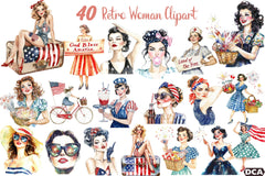 Retro Woman 4th of July Clipart Bundle - CraftNest - Digital Crafting and Art