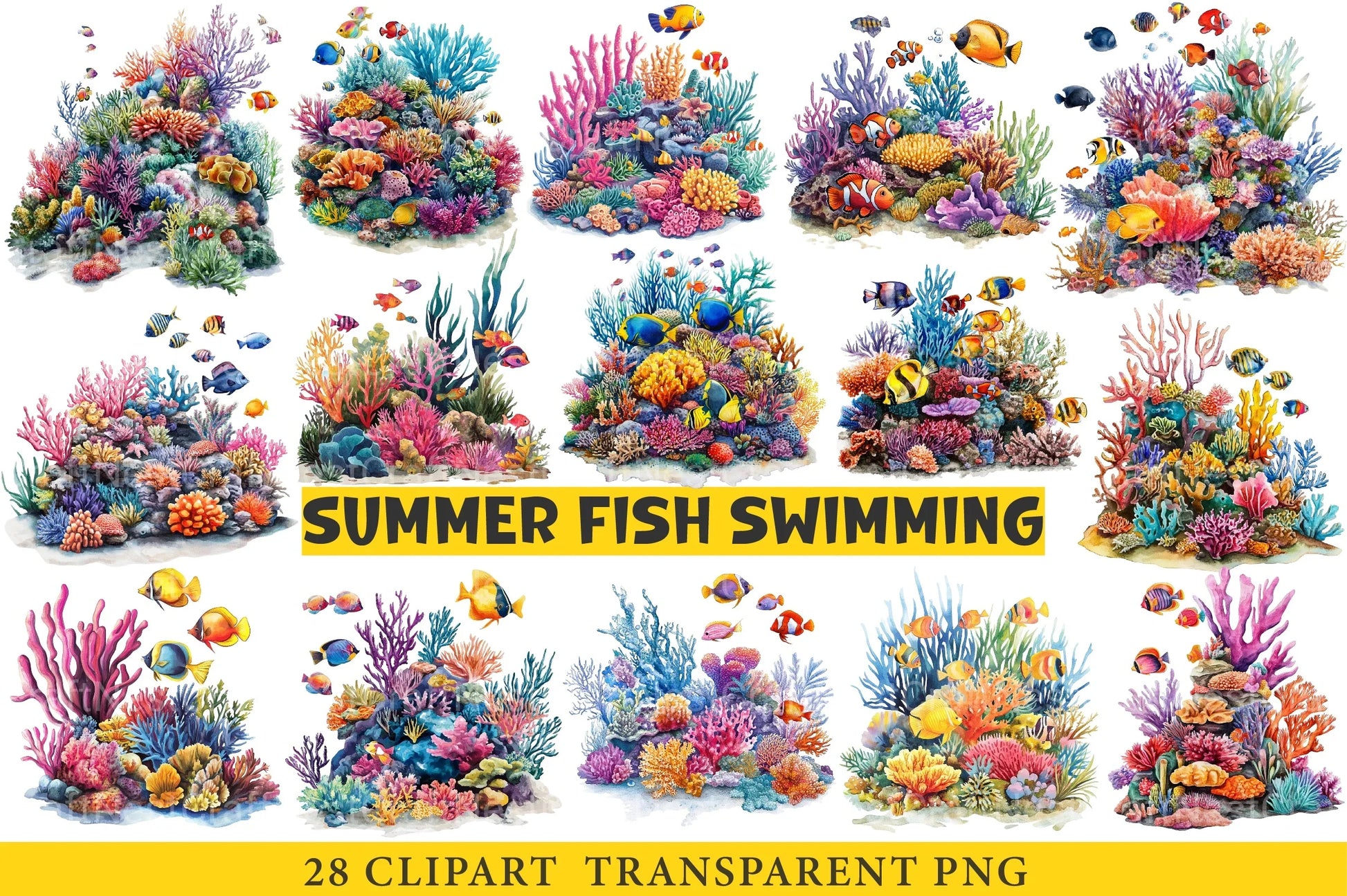 Summer Fish Swimming Clipart Bundle - CraftNest - Digital Crafting and Art