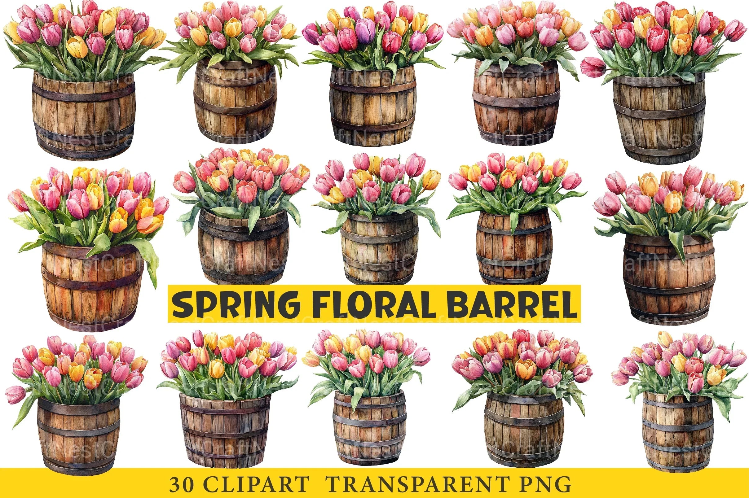 Spring Floral Barrel Clipart Bundle - CraftNest - Digital Crafting and Art