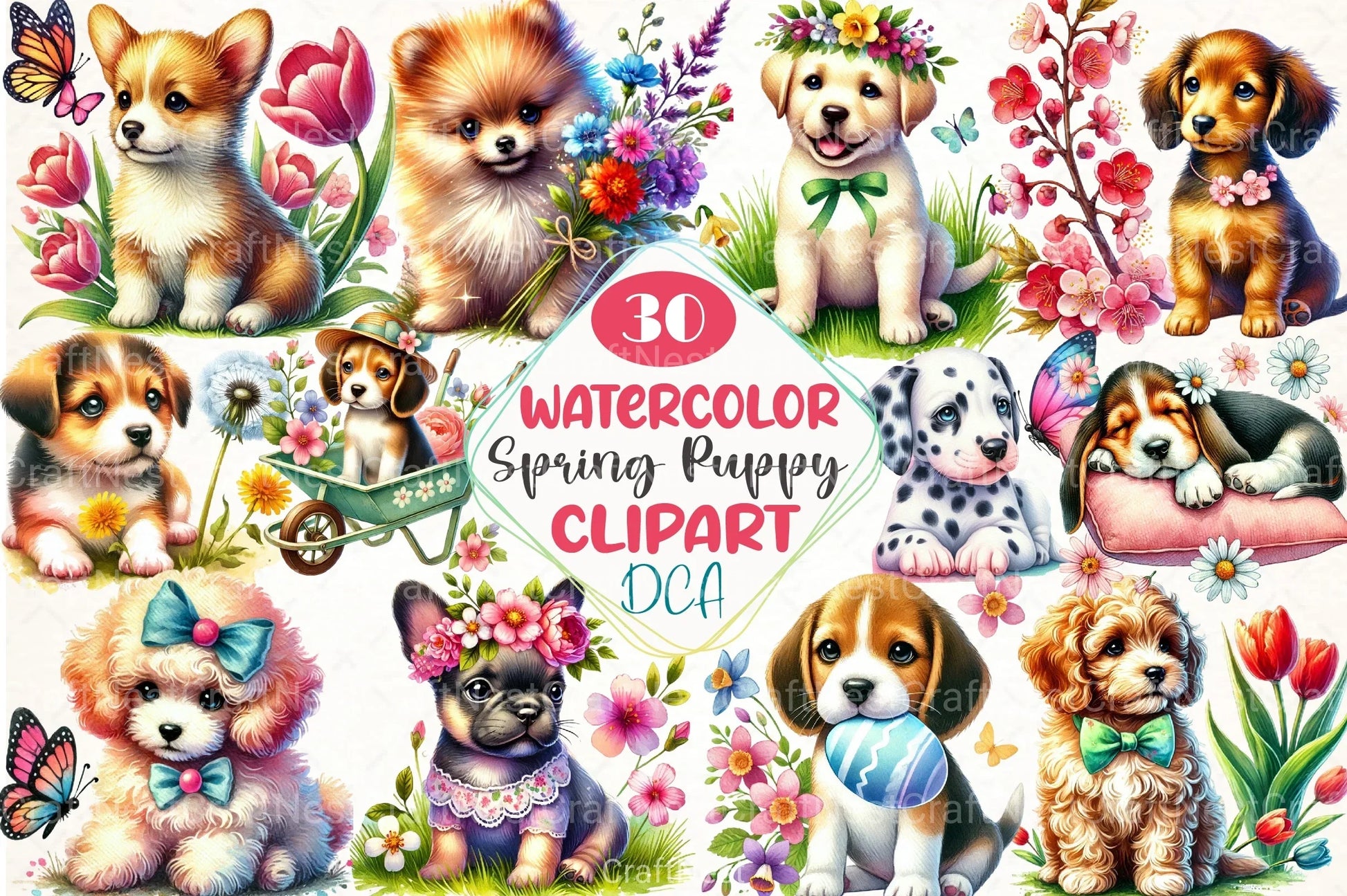 Cute Spring Puppy Clipart Bundle 77 - CraftNest - Digital Crafting and Art