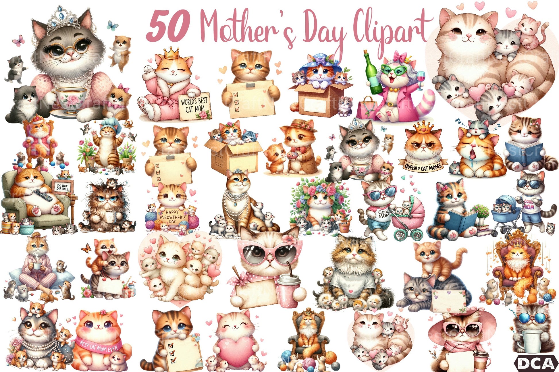 Funny Cat Mother's Day Clipart Bundle - CraftNest - Digital Crafting and Art