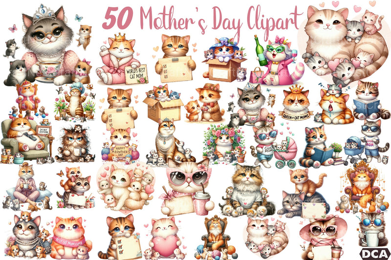 Funny Cat Mother's Day Clipart Bundle - CraftNest - Digital Crafting and Art