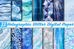 Blue Holographic Glitter Digital Paper - CraftNest - Digital Crafting and Art