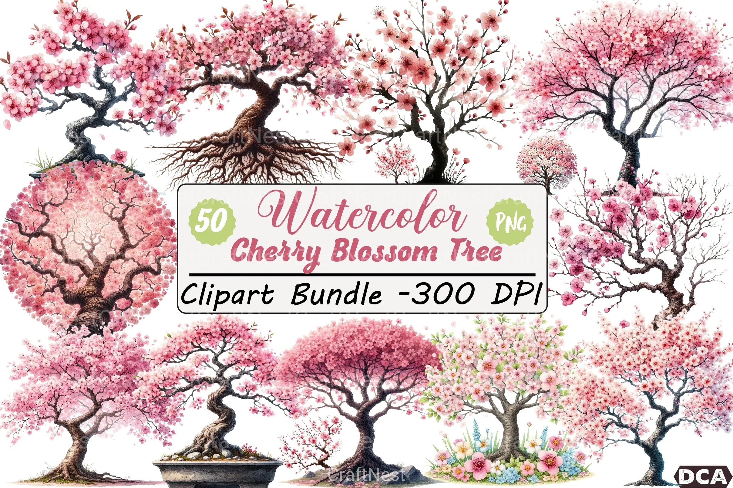 Japanese Cherry Blossom Tree Clipart Bundle 5 - CraftNest - Digital Crafting and Art