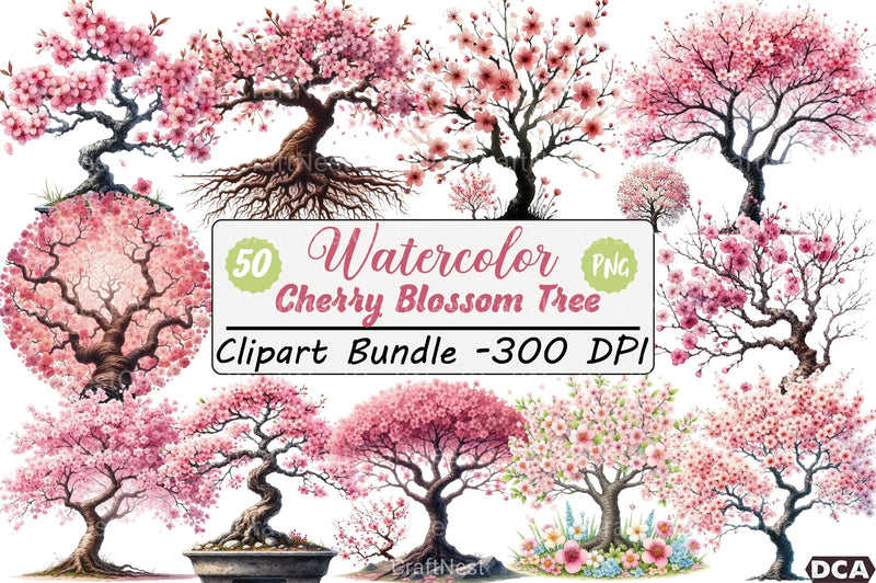 Japanese Cherry Blossom Tree Clipart Bundle 5 - CraftNest - Digital Crafting and Art