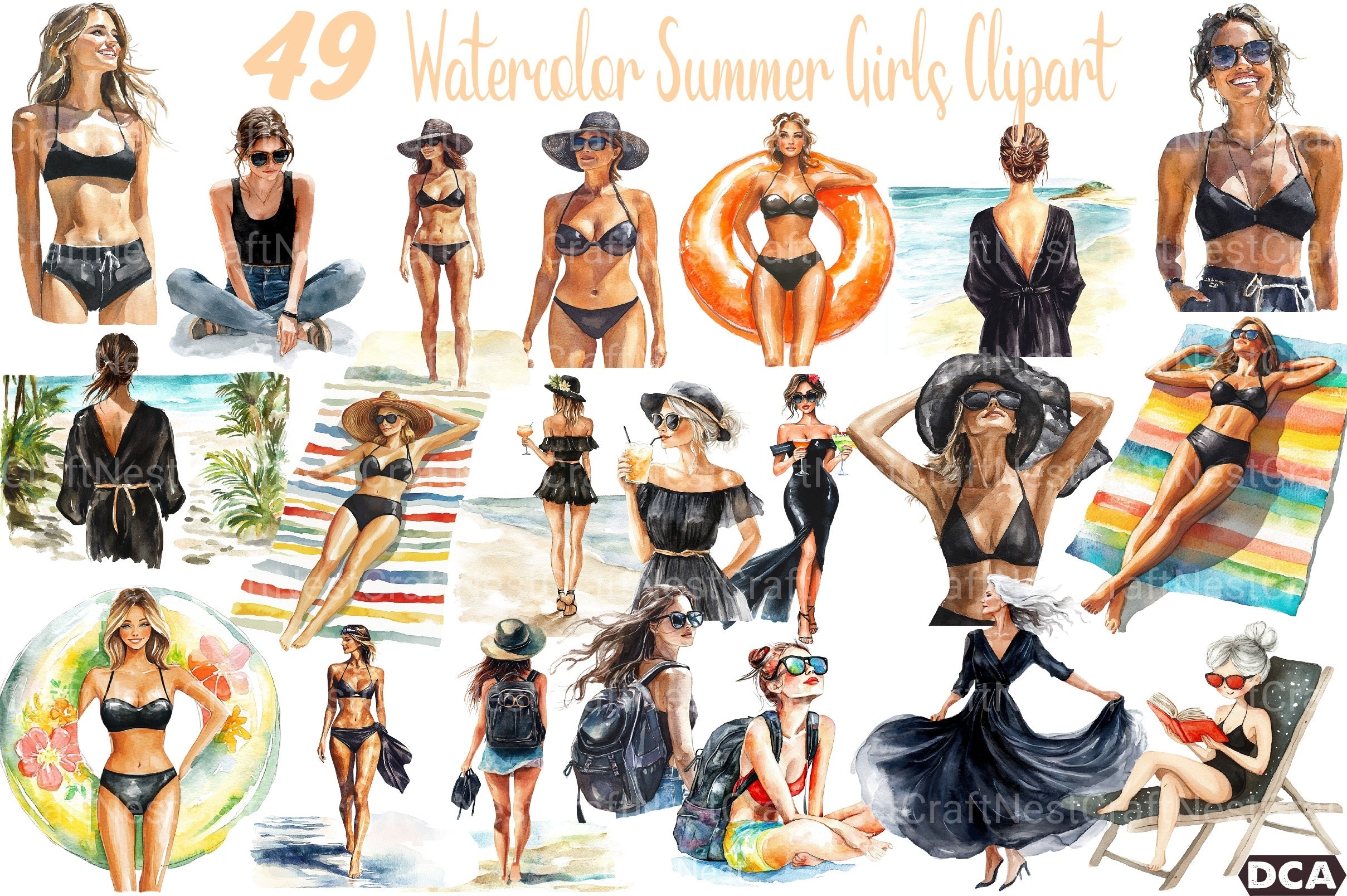 Summer Girls Clipart Bundle - CraftNest - Digital Crafting and Art