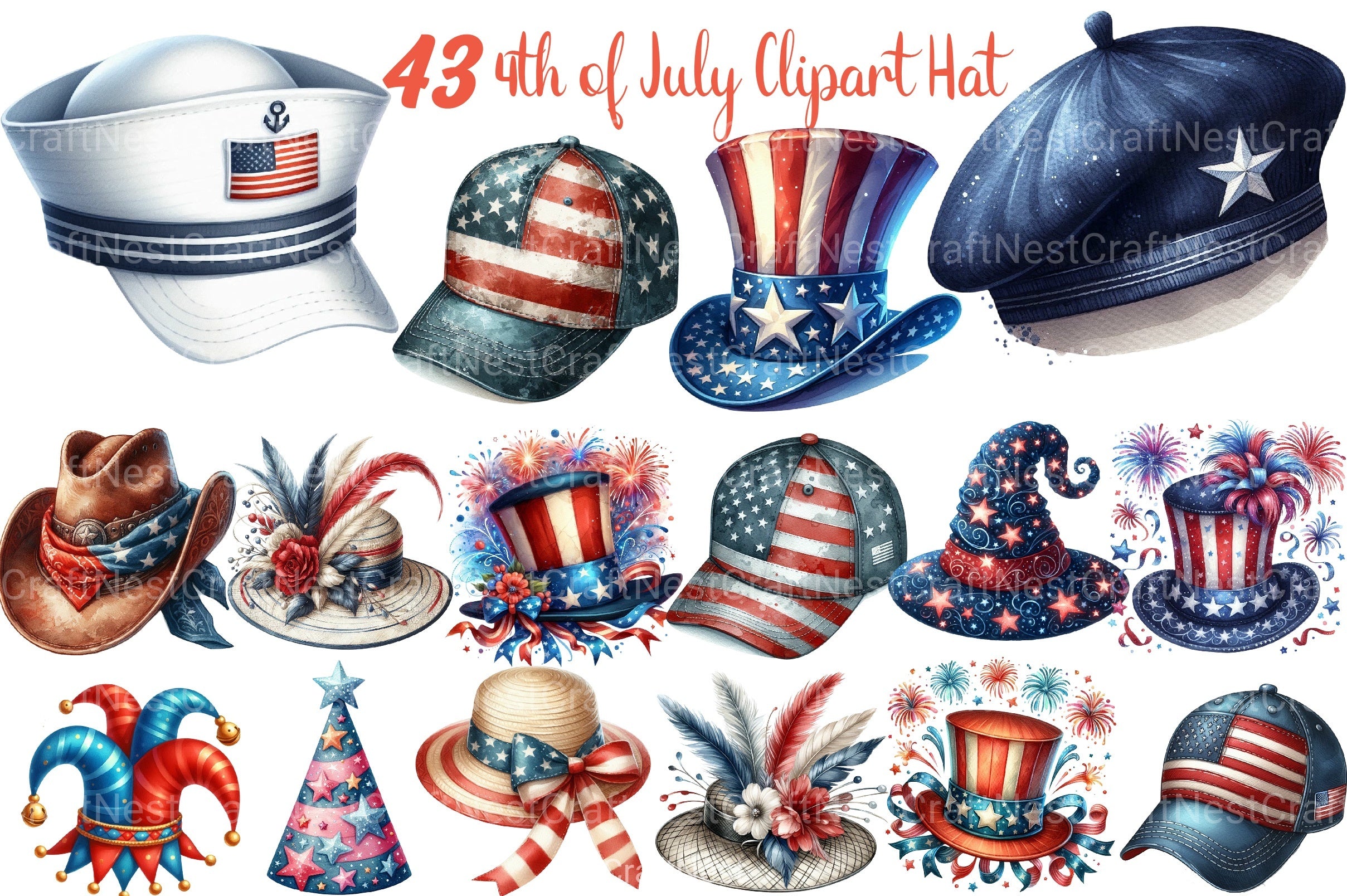 4th of July USA Patriotic Hat Clipart Bundle - CraftNest - Digital Crafting and Art