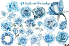 Baby Blue & Silver Glam Roses Clipart Bundle - CraftNest - Digital Crafting and Art