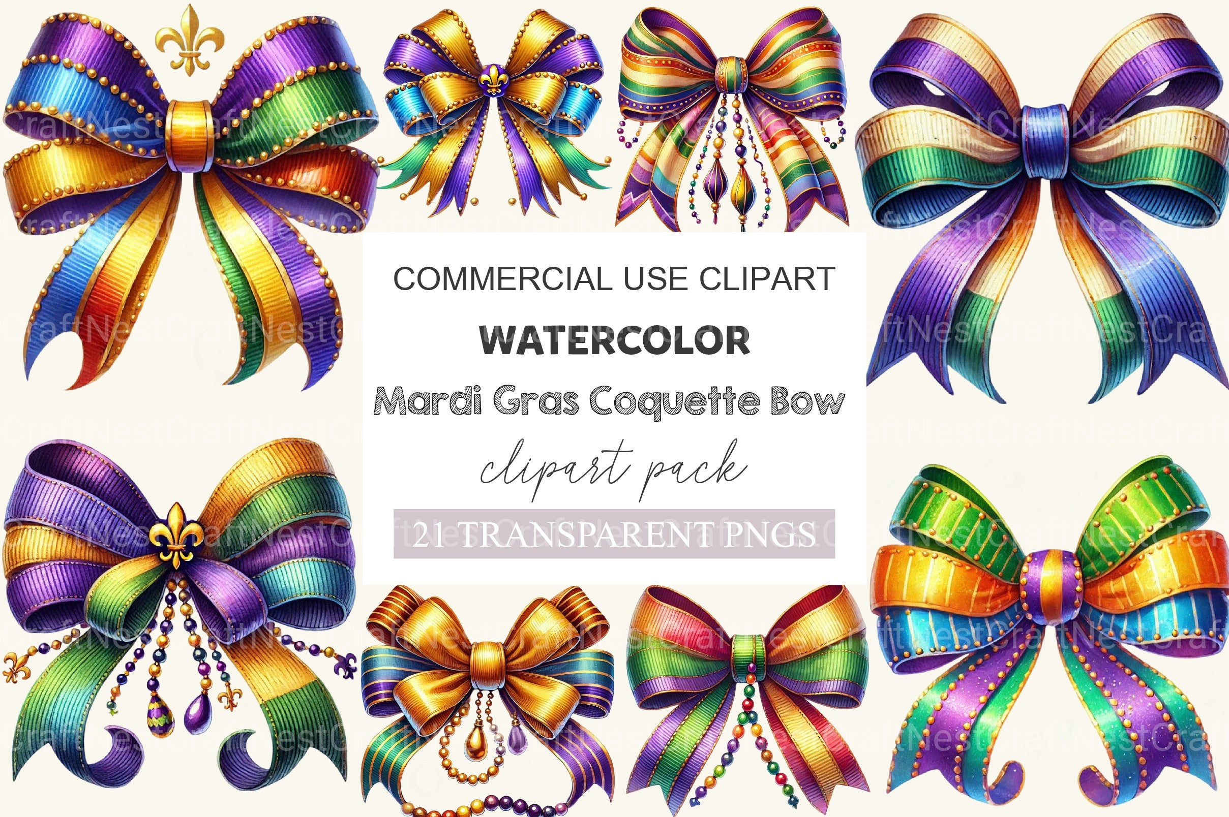 Mardi Gras Coquette Bow Clipart Bundle - CraftNest - Digital Crafting and Art