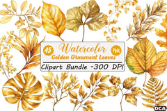 Golden Ornament Leaves Clipart Bundle - CraftNest - Digital Crafting and Art