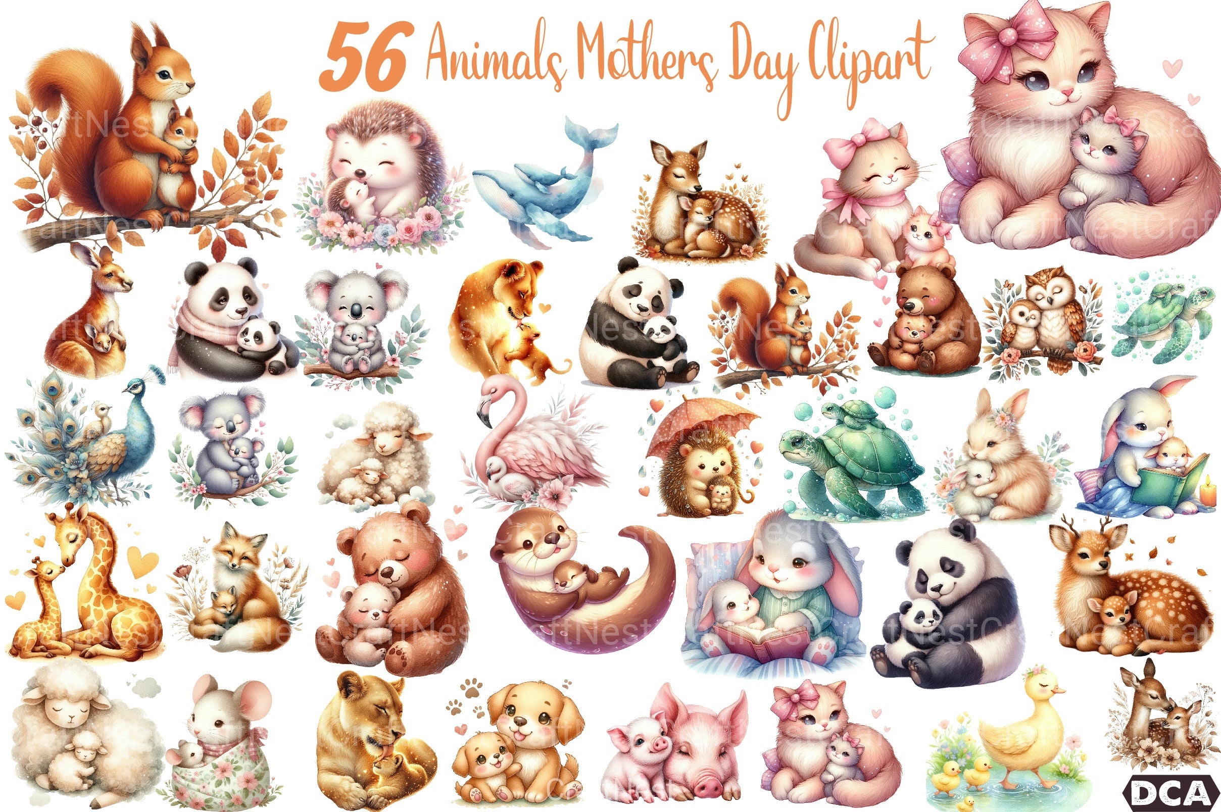Cute Animal Mother's Day Clipart Bundle - CraftNest - Digital Crafting and Art